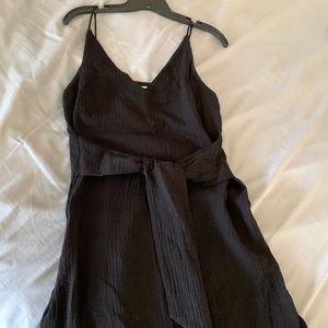 Black cotton midi length dress